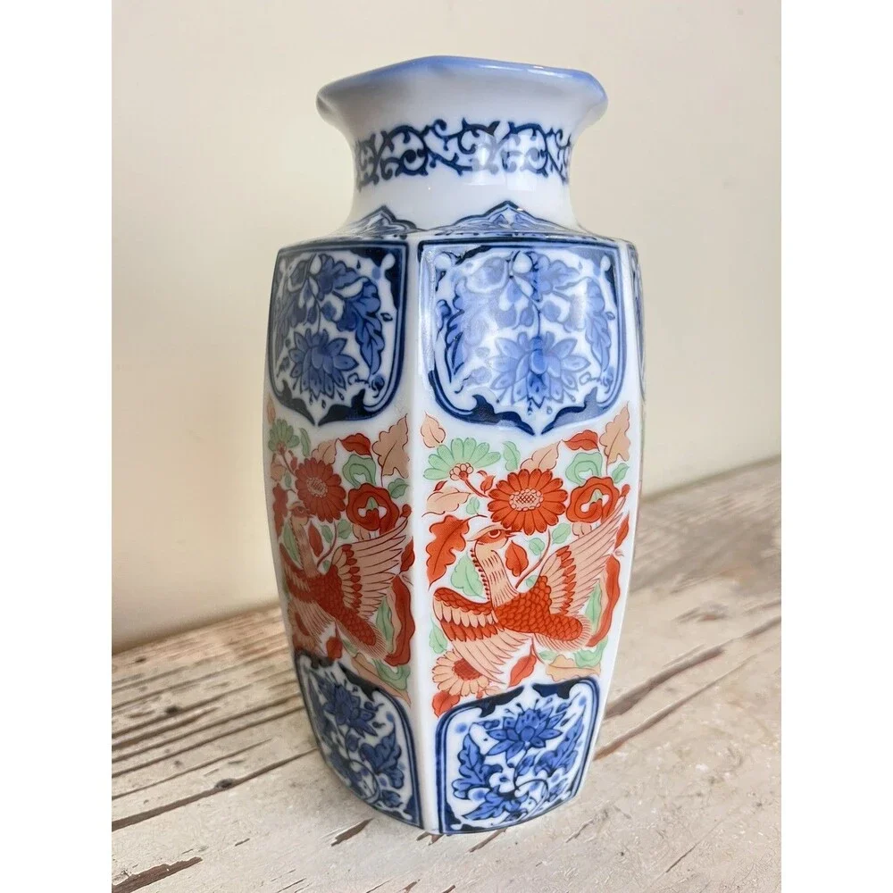 Vintage Japanese Vase Arita Ware Imari Bird Motif Approx. 8